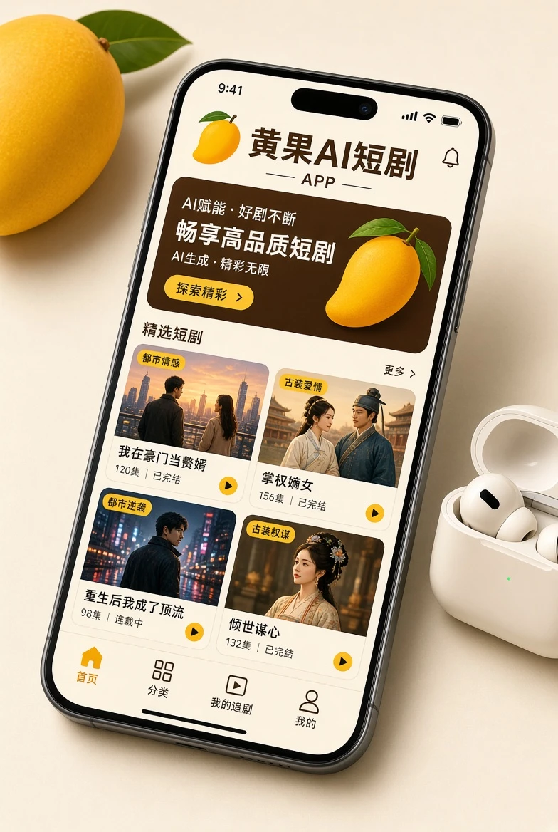 黄果AI短剧移动端服务示意图
